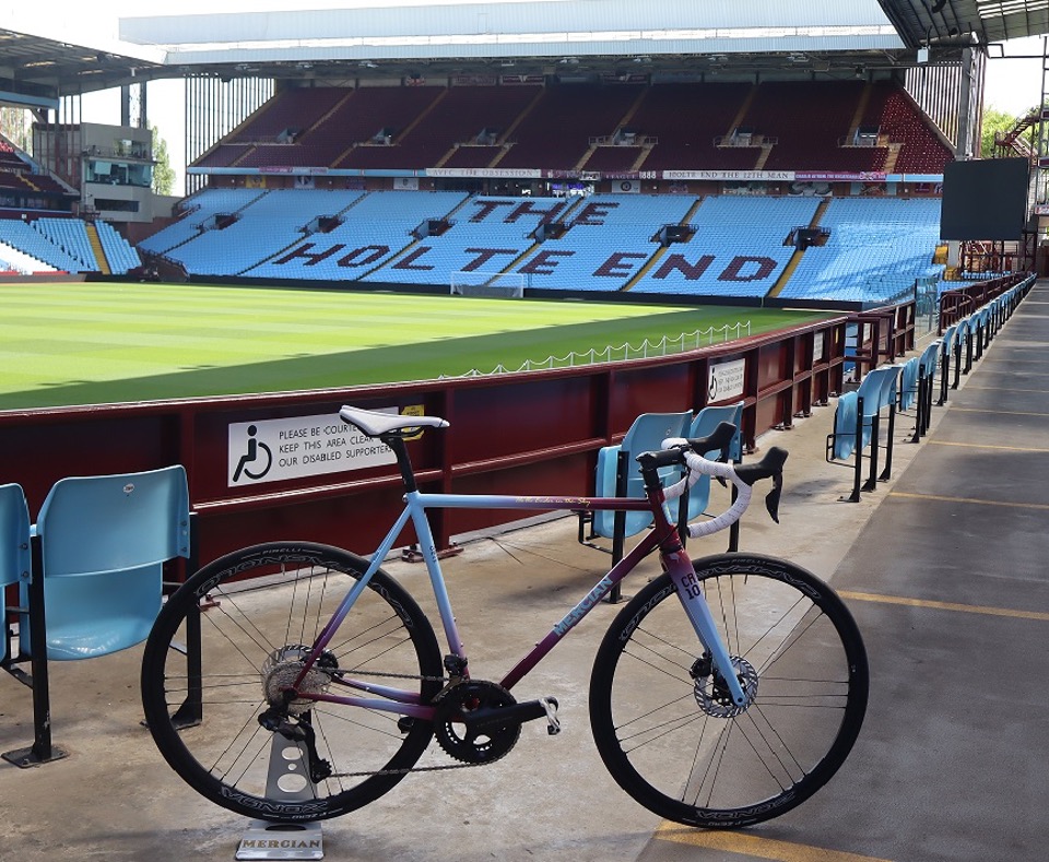 Mercian Cycles Ventura All-road bike sprayed in Aston Villa Claret and Bluein Aston Villa